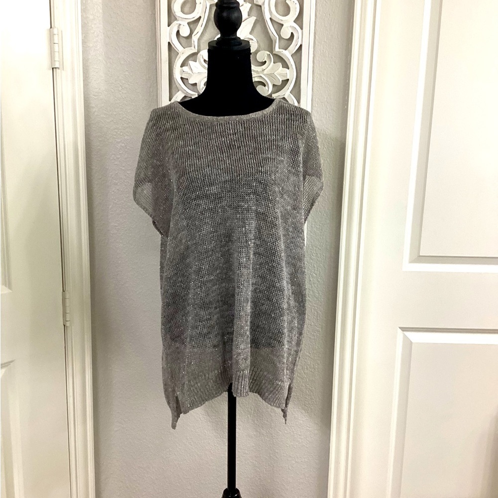 EILEEN FISHER Moon Gray Sparkle Linen Blend Web Tunic Sweater Top S